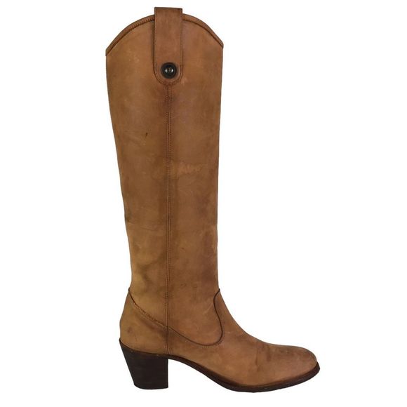 Frye Jackie Button Tall Riding Boots Knee High Cognac Brown Leather Heeled Sz 10 - Picture 4 of 12